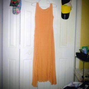 Women's Sleeveless long ankle Dress in Peach Orange